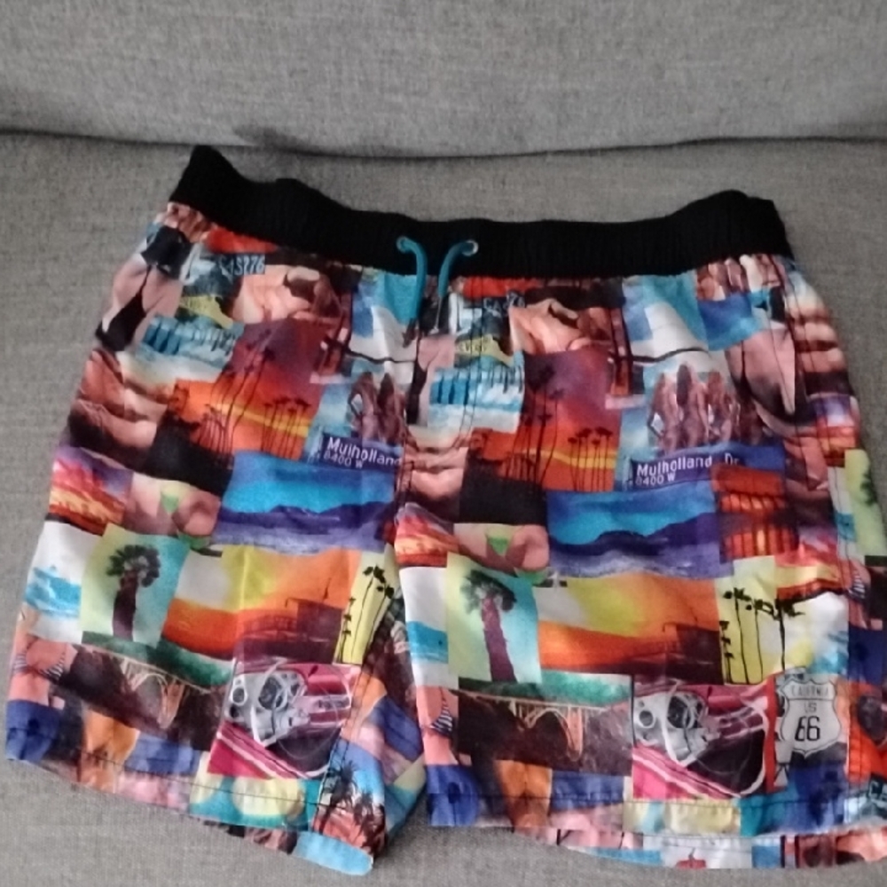 Multicolor Graphic Swim Trunks